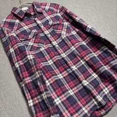 vert dense 長袖 チェック柄シャツ ネイビー×ピンク 薄手 メンズM
