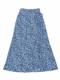 神戸レタス 花柄 シャーリング ロングスカート ブルー FREEのサムネイル