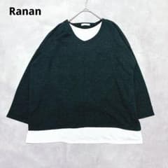라낭 Ranan 레이어드 컷소우 L 7 분 소매 V 넥 다른 소재 중첩 착풍