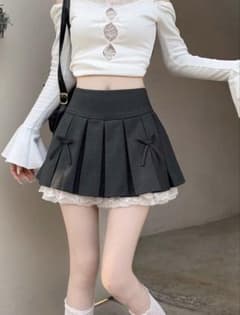 プリーツレース パッチワーク Aライン ミニスカートのサムネイル