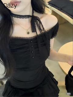 shein Dazy ブラック レース オフショルダー 半袖 トップスのサムネイル