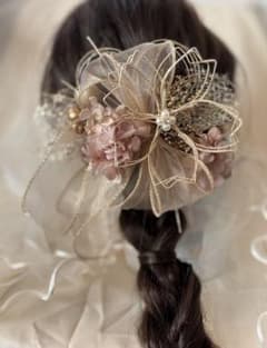 成人式　ブライダル　髪飾り　水引桜＆ビッグリボン　ピンクゴールド