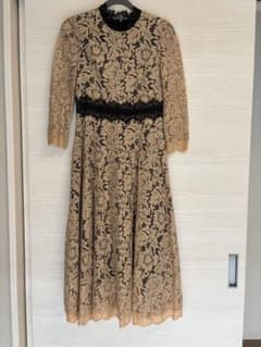 【値下げ中】お呼ばれ 結婚式 総レースロングドレス ベージュ×ブラックのサムネイル
