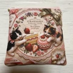 フラットポーチ ねこ柄 スイーツ柄 両面パネル ❤️ハンドメイド