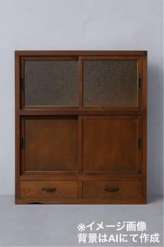 当時物 食器棚 ダイヤガラス 昭和レトロ 水屋箪笥 約87×43×h107cm