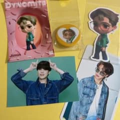 BTS TinyTAN 지민 홀로그램 스티커 & 캔 배지 & 사진, 카드