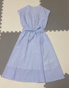 ASTORIA 半袖シャツワンピース 青白ストライプのサムネイル