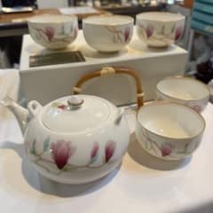 541＊香蘭社 木蓮 ピンク 茶器揃 急須 湯呑み茶碗5個 新品箱付き