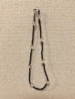 ビーズネックレス　黒　ハートモチーフ　一点物　ハンドメイド　手作り　ブラックのサムネイル