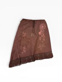 刺繍入り アシンメトリースカート ブラウンのサムネイル