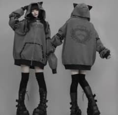 ゴシックパーカー トップス 猫耳 地雷系 クロスグレーサブカル Y2Kパンク