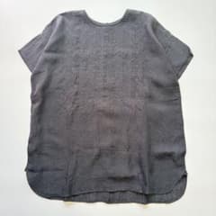 極美品＊メゾンドソイル　リネン100 半袖ブラウス　薄墨　バックボタン　刺繍 極美品＊メゾンドソイル リネン100 半袖ブラウス 薄墨 バックボタン