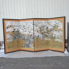 セイア　屏風　桜　伊藤嘉晃 薄墨櫻図屏風 四曲一隻 工芸画 　衝立 セイア様専用 屏風 桜 伊藤嘉晃 薄墨櫻図屏風 四曲一隻 工芸画 衝立