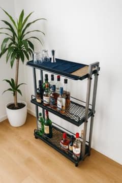 一点物】男前インダストリアル・アイアンバーワゴン／重厚溶接×木の