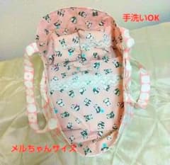 メルちゃんサイズ　お人形用クーハン ピンク花柄 × ピンクパンダ ②のサムネイル