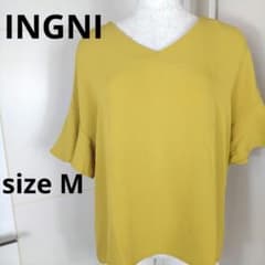 INGNI マスタード Vネック Tシャツ M　ワイド幅　シフォン　086のサムネイル