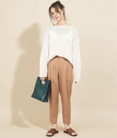 麻ブレンドタックテーパードパンツ　ウォッシャブルのサムネイル