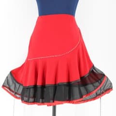 美品 社交ダンス衣装】スカート ラテン leirena 赤 黒 ラインストーン