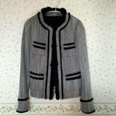 美品　COMME CA DU MODE　ノーカラージャケット　ツイード　黒　Mのサムネイル