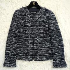 miss ashida ノーカラーツイードジャケット ネイビー系 フロントホック miss ashida ノーカラーツイードジャケット ネイビー系 フロントホック