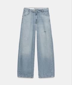 ZARA TRF ダメージ加工ミッドライズ折り返しデニムパンツ32のサムネイル