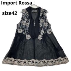 美品　Import Rossa シルク 花柄刺繍 ノースリーブチュニック　春夏 美品 Import Rossa シルク 花柄刺繍 ノースリーブチュニック 春夏