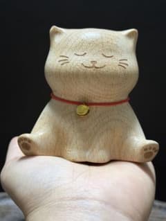나무 조각 고양이 입상 불어 고양이 스타일 나무 인테리어 귀여운 고양이 벨 포함 큰
