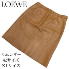 ロエベ　ブラウン　ラムレザー タイトスカート ひざ丈　サイズ38 よ*～様 LOEWE ラムレザー スリムスカート キャメル 42 XL 総柄裏地