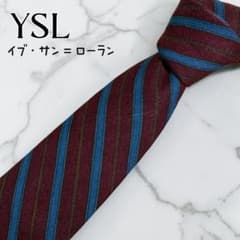 YSL イヴ・サンローラン ネクタイ ボルドー ストライプ - メルカリ