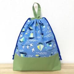 ヨット水色　体操着袋　体操服入れ　お着替え袋　巾着袋　男の子　体操服袋　北欧