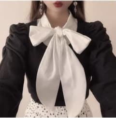 ボウタイパワーショルダーテレコトップス　grl 可愛い　フレンチガーリー　韓国のサムネイル