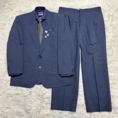 80s セットアップ シャツ ネクタイ ピンズ 5点セット ネイビー 青 成人