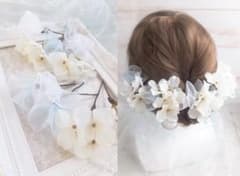 ヘアパーツ　ヘッドドレス　あじさい&リボン　ウェディング　卒業式のサムネイル