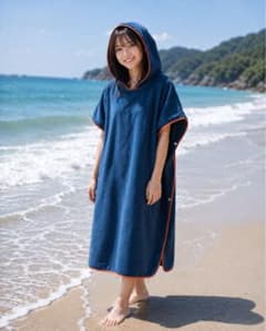 マイクロファイバー サウナポンチョ ネイビー オレンジのサムネイル