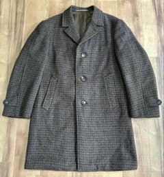 ユーロヴィンテージ 茶系千鳥格子 肉厚ツイード チェスターコート