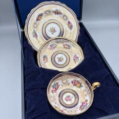 アンティーク コウルドンコバルト花絵金彩トリオ 箱入りのサムネイル
