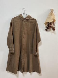コーデュロイ レースアップ シャツワンピース ブラウンのサムネイル