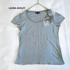 ローラアシュレイ 半袖Tシャツ グレー 花モチーフ 綿100% カットオフ