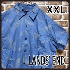 Lands' End M 青 半袖 Tシャツ 美品】LANDS END ランズエンド 半袖 シャツ Tシャツ Vネック