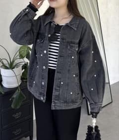 パール付きデニムジャケット
