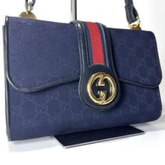 オールド グッチ GUCCI シェリー GG キャンバス レザー ネイビー オールド グッチ GUCCI シェリー GG キャンバス レザー ネイビー