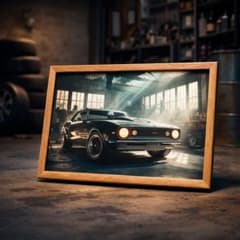 シボレー カマロ クラシックカー ガレージ アート A4 額付き アメ車