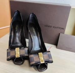 新品未使用 ルイヴィトン ダミエ リボン オープントゥ パンプス 35.5箱