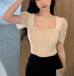 Mサイズ SHEIN シーイン DAZY スクエアネック プリーツ 半袖 夏のサムネイル