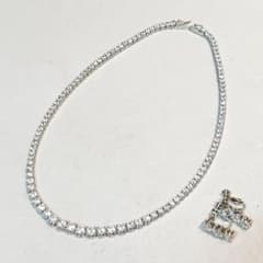 *美品*テニスネックレス 45㎝ シルバー ジルコニア イヤリング