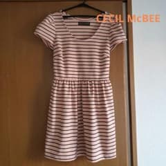 CECI McBEE 핑크 블랙 스트라이프 반소매 미니 원피스 M