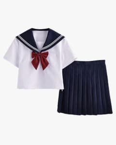 セーラー服 上下セット 半袖 紺白 リボン付きのサムネイル