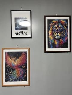matushima画伯の３点セットになります。カラフルなライオンの絵画 matushima画伯の3点セットになります。カラフルなライオンの絵画