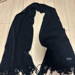 ブラック ニット マフラー フリンジ付き