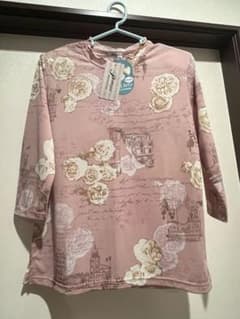 ピンク 花柄プリント 七分袖カットソーのサムネイル